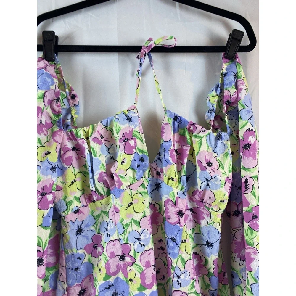 Women's Size Medium Square Neck Puff Sleeve Floral Mini Summer Dress Long Sleeve